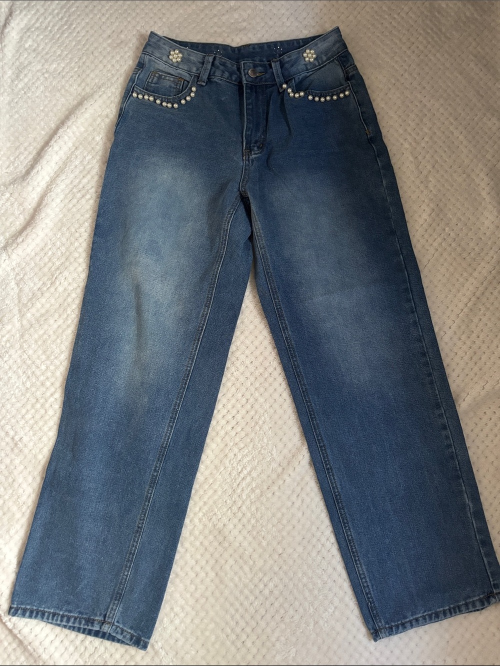 SHEIN Men's Medium Blue Straight Jeans with Studded Waist